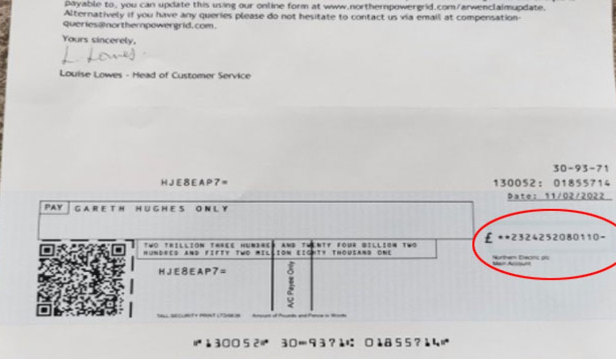 UK Energy Firm Mistakenly Sends Man Compensation Cheque Of £2 Trillion For Power Cuts